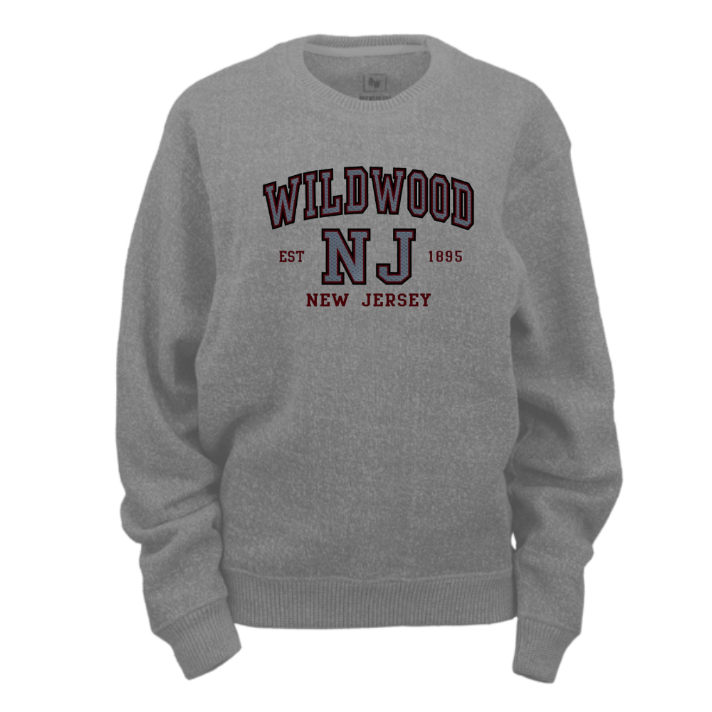 Wildwood NJ Established (Grey/Burgundy Patch) Nantucket Crewneck