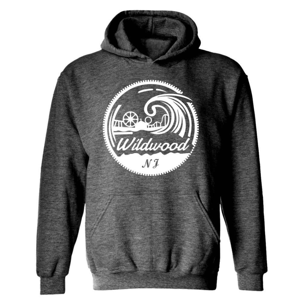 Wildwood Pier And Waves (White Patch) Hoodie