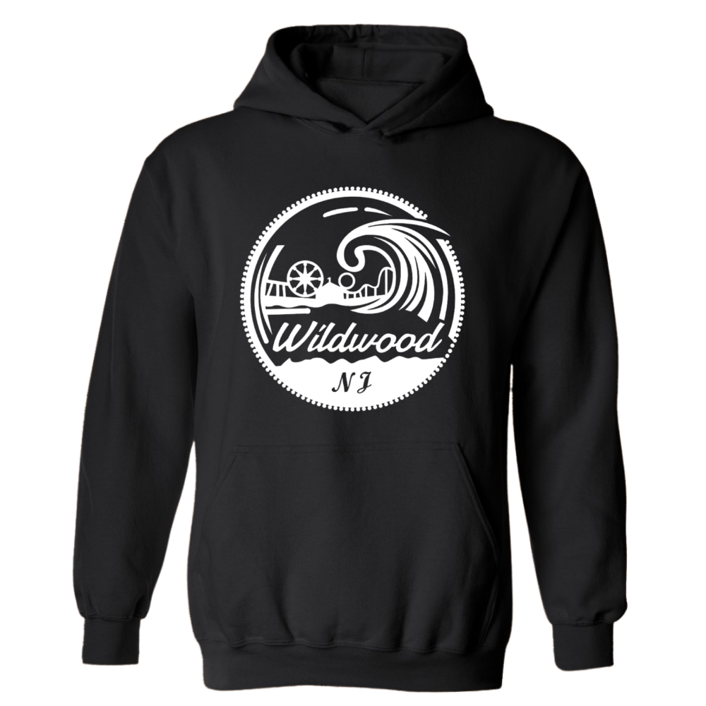 Wildwood Pier And Waves (White Patch) Hoodie