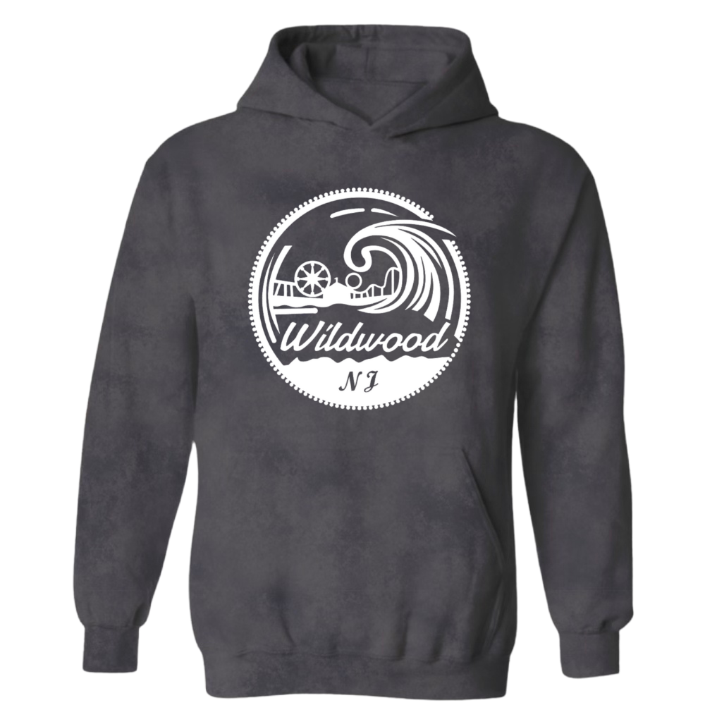 Wildwood Pier And Waves (White Patch) Acid Washed Hoodie