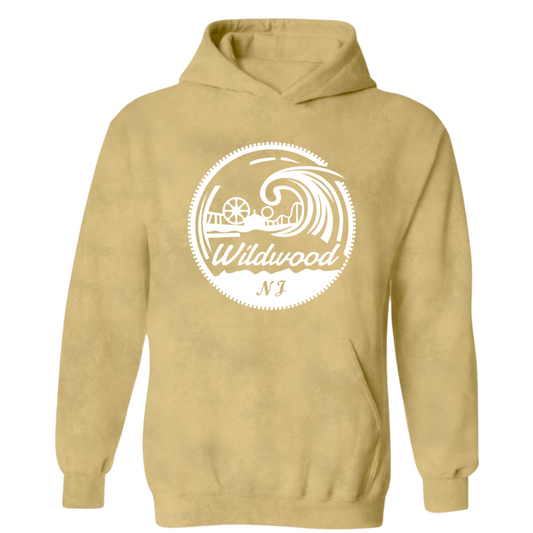 Wildwood Pier And Waves (White Patch) Acid Washed Hoodie